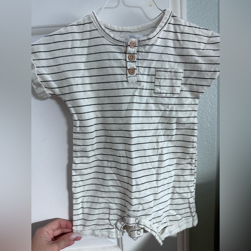 Off white and black stripe onesie